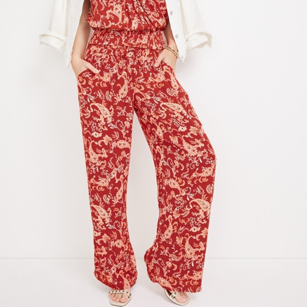 The Maurices Women’s Wide Leg Red Floral Paisley High Rise Palazzo Pants XL